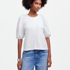 Madewell White Puff-Sleeve Cotton Tee